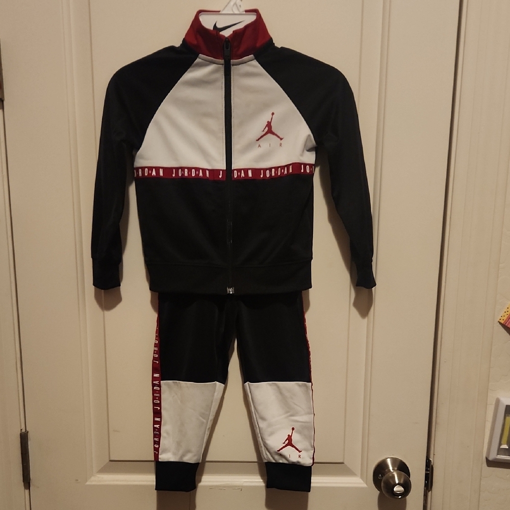 Jordan Black, Red, & White Blocked Tricot Tracksuit Set WORN 1X BRAND NEW!Size3T